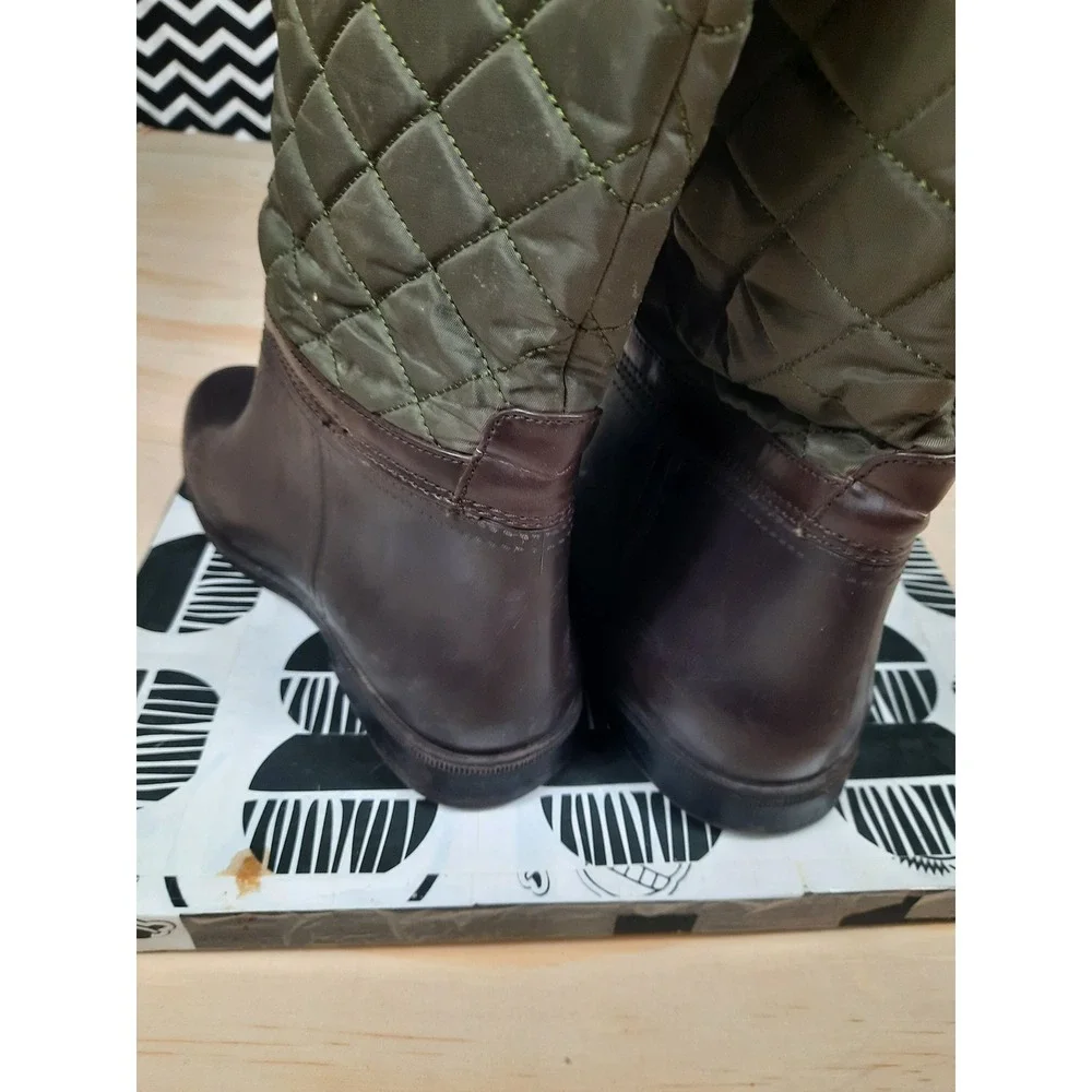 Cougar Storm Women Brown Olive‎ Green Quilted Tall Rubber Rain Boots Size 8